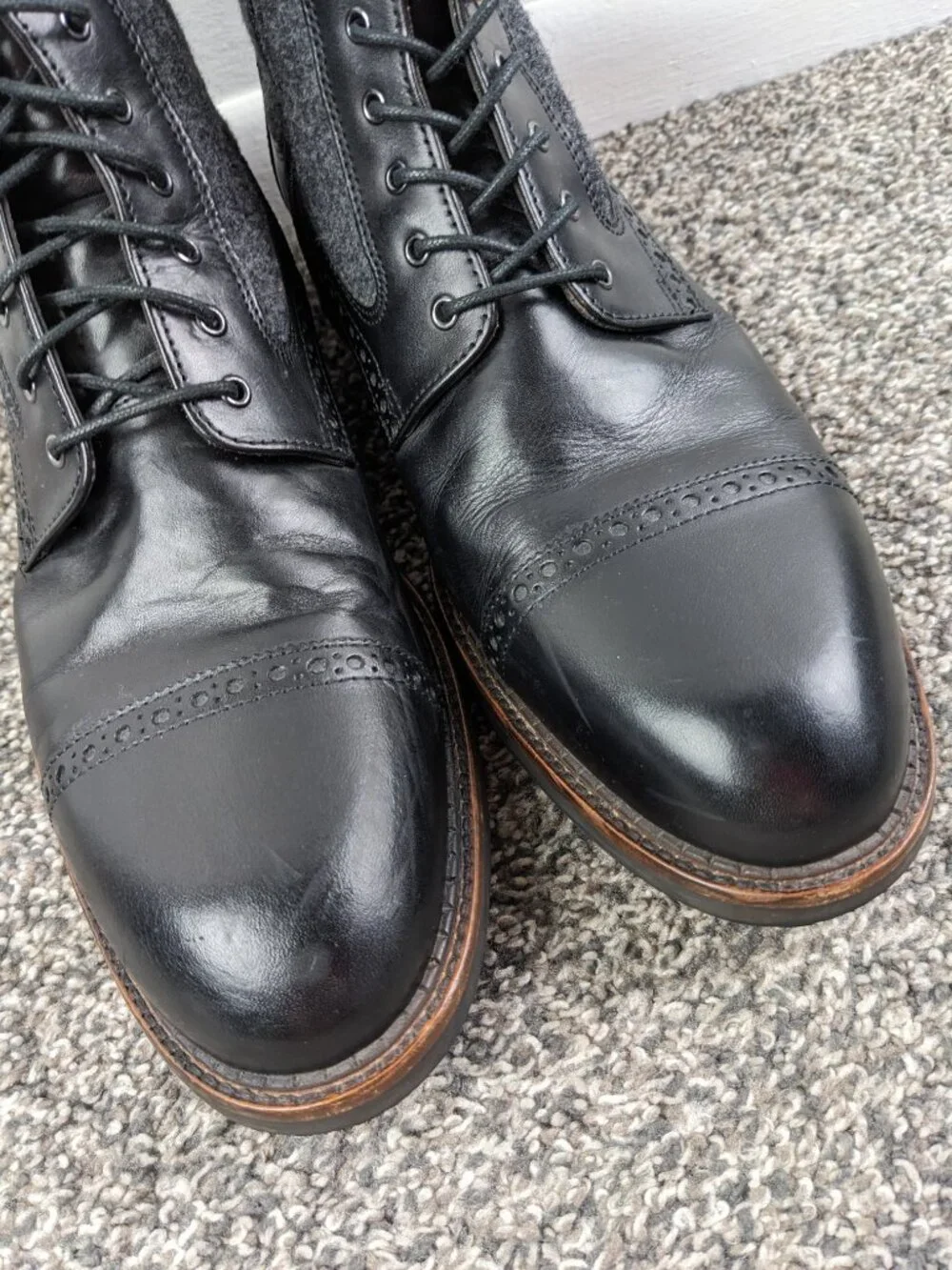 Johnston & Murphy Mens Size 13 M Fullerton Cap Toe Black Leather Boots Zip Wool